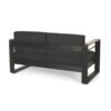 Loveseat With Slat Paneling And Aluminum Frame - Black - Image 5