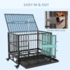 Pawhut - 36" Heavy Duty Dog Crate Metal Cage Kennel With Lockable Wheels, Double Door And Removable Tray - Gray - Image 4