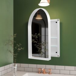Arched Recessed Medicine Cabinet, Metal Framed Bathroom Wall Cabinet With Mirror And Adjustable Shelves, Wall Mirror With Storage For Bathroom - White