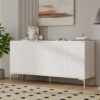 Modern Wood Sideboard Cabinet With Carved Door Panels, Adjustable Shelves, And Sturdy Metal Legs - White - Image 2
