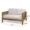 Outdoor 4 Seater Acacia Wood Chat Set With Wicker Accents And Cushions - Teak / Mixed Brown / Beige - Image 3