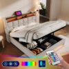 Queen Size Upholstered Platform Bed With A Hydraulic Storage System, LED And USB Charging (Without Mattress) - Natural - Image 18