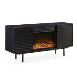 Oak Board Cabinet, The Middle Layer Board On Both Sides Of The Cabinet Can Be Adjusted, The Furnace Is Embedded In The Middle Grid With The Remote Control - Black
