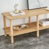Modern Double Deck TV Cabinet Is Suitable For Living Room, Rectangular Center Table With Open Storage Shelf, Rounded Rubberwood Legs, Stable And Durable - Burly Wood - Image 4