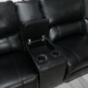 Saul - Leather Aire Power Recliner Sectional Sofa With USB Port Cupholder Console - Black - Image 7