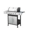 4 Burner Propane Gas Bbq Grill With Side Burner, 46790Btu Output With Enameed Cast Iron Cooking Grids For Outdoor Barbecue, Stainless Steel - Black / Silver - Image 6