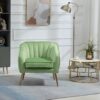Velvet Accent Chair With Ottoman, Modern Tufted Barrel Chair Ottoman Set For Living Room Bedroom, Golden Finished - Grass Green - Image 4