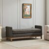 Elegant Upholstered Bench, Daybed, Ottoman With Wood Legs & 2 Bolster Pillows For End Of Bed, Bedroom, Living Room, Entryway - Gray - Image 4