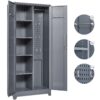 Metal Storage Cabinets, Cleaning Tool Cabinet With Locking Door, Tall Broom Tool Organizer, Large Storage Cabinet For Kitchen - Gray - Image 3