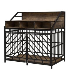 Wooden Dog Crate Furniture With Divider And Storage Drawers For Large Dogs - Rustic Brown