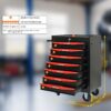 Rolling Metal Tool Chest With 7 Drawers, Steel Storage Cabinet With Ball Bearing Slides - Black / Red - Image 3