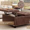 Large Square Storage Stool With 2 Storage Doors, Footstool For Living Room Mid - Century Modern Coffee Table With Nailhead Inlay - Brown - Image 2