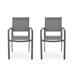 Waterfal - Outdoor Aluminum Dining Chair With Mesh Seat (Set of 2) - Dark Gray