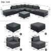 8 Pieces Outdoor Patio Furniture Sets, Garden Conversation Wicker Sofa Set, Single Sofa Combinable - Gray / Black - Image 3