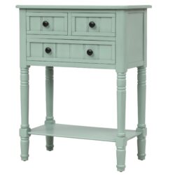 Narrow Console Table, Slim Sofa Table With Three Storage Drawers And Bottom Shelf For Living Room, Easy Assembly - Retro Blue