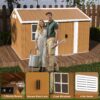Heavy Duty Metal Storage Shed With Windows, Lockable Door & Ventilation Weatherproof Outdoor Garden Shed - Brown - Image 9