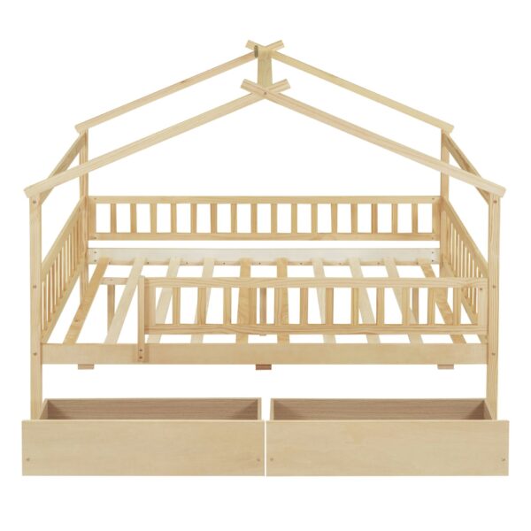 Full Size House Bed With 2 Drawers - Natural