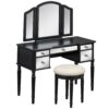 Dressing Table Set With Mirrored Drawers And Stool, Tri-Fold Mirror, Makeup Vanity Set For Bedroom - Black - Image 11