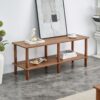 Modern Double Deck TV Cabinet Is Suitable For Living Room, Rectangular Center Table With Open Storage Shelf, Rounded Rubberwood Legs, Stable And Durable - Walnut Brown - Image 2