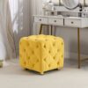 Modern Velvet Upholstered Ottoman, Exquisite Small End Table, Soft Foot Stool, Dressing Makeup Chair, Comfortable Seat For Living Room, Bedroom, Entrance - Yellow - Image 2