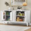4 Door Sideboard Storage Cabinet With Door Shelf For Living Room And Dining Room, 2 Large Cabinets With Adjustable Shelf - White - Image 4