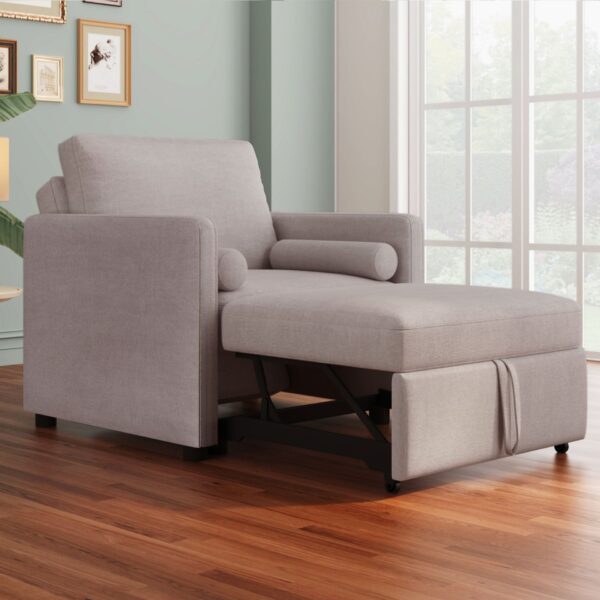 3 In 1 Convertible Sleeper Chair With Adjustable Backrest, Lounger Chair Turns Into Bed, Single Bed For Living Room, Linen - Tan
