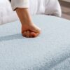 Storage Ottoman Bench For End Of Bed Gold Legs, Modern Gray Faux Fur Entryway Bench Upholstered Padded With Storage For Living Room Bedroom - Blue - Image 13