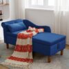 Chaise Lounge Indoor, Velvet Lounge Chair For Bedroom With Storage & Pillow, Modern Upholstered Rolled Arm Chase Lounge For Sleeping With Nailhead Trim For Living Room Bedroom Office - Navy Blue - Image 4