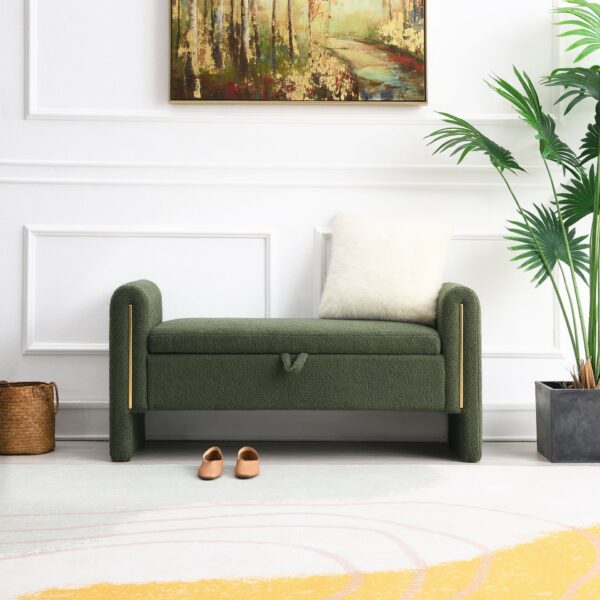 Modern Teddy Bed End Bench With Arms And Storage, Upholstered Large Foot Rest Stool, Comfy Window Vanity Bench For Living Room, Dorm, Coffee Table, Teddy - Olive Green
