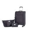 3 Piece Set (18/Travelbag/Toiletry Bag), Softshell Suitcase Spinner Wheels Terylene Polyester Luggage Sets Carry On Suitcase Luggage Lightweight Durable Suitcase - Black - Image 4