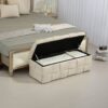 Upholstered Fabric Storage Ottoman Bench With Safety Hinge For Bedroom & Living Room - Beige - Image 9