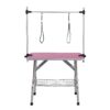 Folding Dog Pet Grooming Table, Stainless Steel Frame Rubber Mat On Board With Adjustable Arm And Clamps Pet Dog Cat Grooming Table - Pink - Image 2