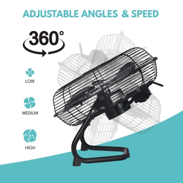 3 Speed High Velocity Industrial Heavy Duty Metal Floor, Fan With Tilting Head For Outdoor / Indoor Use - Black
