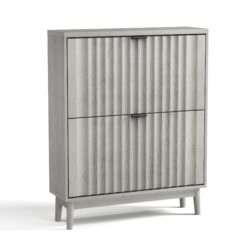 Shoe Cabinet With 2 Flip Drawers, Fluted Shoe Storage Cabinet For Entryway, Free Standing Shoe Storage Organizer With Wave Doors For Heels, Boots, Slippers In Hallway, Living Room - Gray