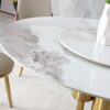 Round Stone Burning Table, Modern Marble Dining Table With 6 Chairs - Gold / White - Image 7