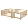 Full Size Daybed With Fence Guardrails And 2 Drawers, Split Into Independent Floor Bed & Daybed - Natural - Image 10