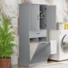 Stylish Bathroom Storage Cabinet With 2 Laundry Baskets - Gray - Image 4