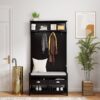 3 In 1 Wooden Hallway Hall Tree With Storage Drawers, Coat Rack, Shoe Rack Bench, And Cushion - Amber Graphite / Black - Image 20