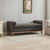 Elegant Upholstered Bench, Daybed, Ottman With Wood Legs & 2 Bolster Pillows For Bedroom, Living Room, Entryway - Gray - Image 3