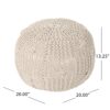Bordeaux - Knitted Cotton Round Pouf Ottoman Floor Cushion - Beige - Image 3
