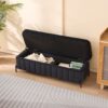 Wide Upholstered Velvet Storage Soft Bench Footstool Ottoman End Of Bed With Metal Legs, Foot Rest For Living Room, Entryway And Bedroom - Black - Image 8