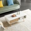 41.34" Rattan Coffee Table, Sliding Door For Storage, Solid Wood Legs, Modern Table For Living Room - White - Image 3