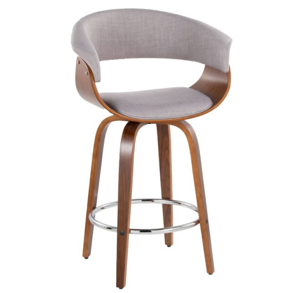 Vintage Mod - Mid-Century Modern Fixed Height Counter Stool With Swivel With Round Footrest (Set of 2) - Walnut / Stone