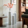 Modern Floor Vase Set Metal Vases With Geometric Pattern, 3 Piece Home Decor Set - White / Black - Image 4