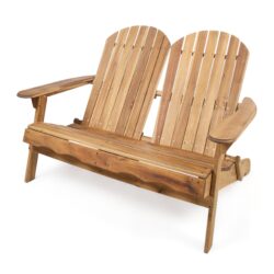 Outdoor Adirondack Rocking Loveseat With Hand Crafted Details - Natural