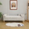 Storage Soft Bench With Armrests, Backrest And 2 Bolster Pillows For Living Room, Entryway And Bedroom - Light Gray - Image 5