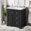 Bathroom Vanity Cabinet With Ceramic Basin, 3 Drawers And Adjustable Shelves - Black - Image 5