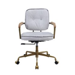 Siecross - Vintage Top Grain Leather Office Chair - Antique White / Gray