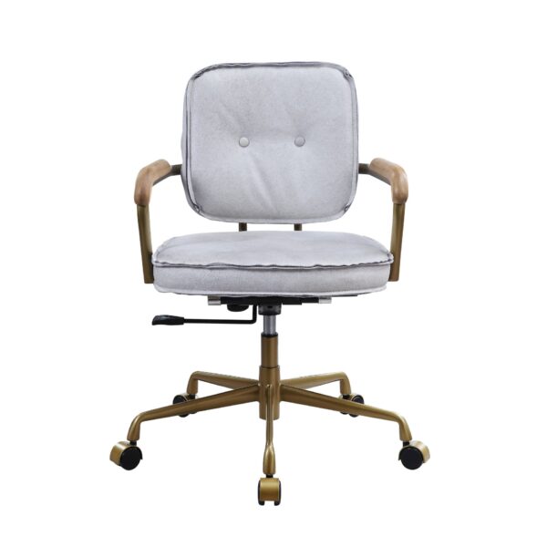 Siecross - Vintage Top Grain Leather Office Chair - Antique White / Gray