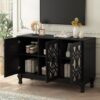 Modern Mirrored TV Stand For TV Up To 55", Entertainment Center Solid Wood Legs, Metal Handle And 3 Adjustable Shelves For Living Room - Black - Image 4